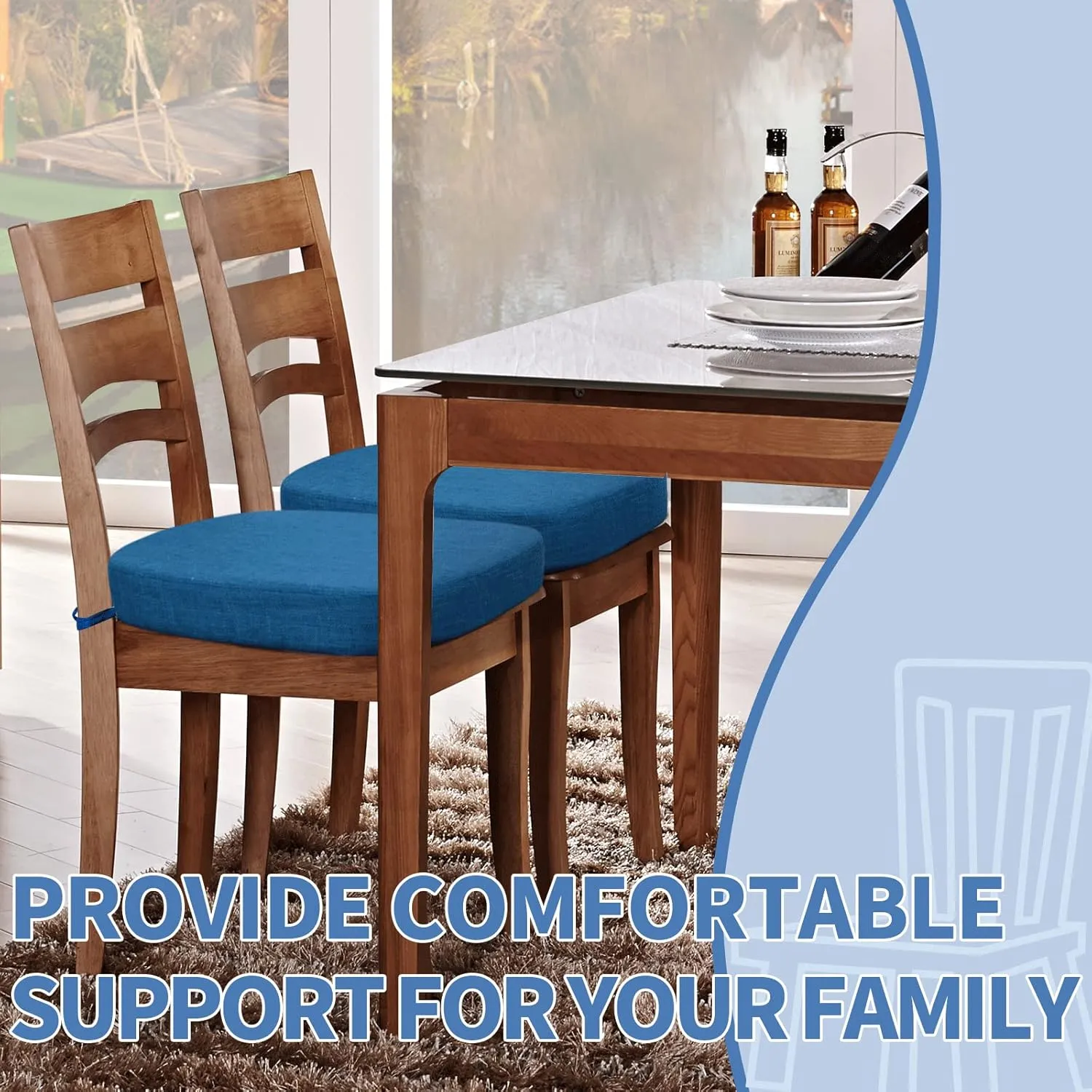 BUYUE Thickened 2.5" Original Linen Dining Chair Cushion, U-Shape High Density Foam Comfortable Chair Pad for Kitchen, Slip Resistant Indoor Seat Cushion (1 Piece, Dark Blue)