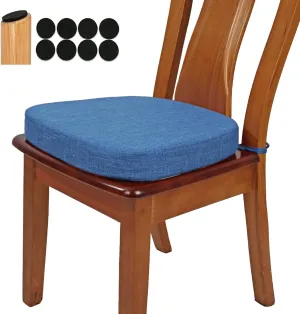 BUYUE Thickened 2.5" Original Linen Dining Chair Cushion, U-Shape High Density Foam Comfortable Chair Pad for Kitchen, Slip Resistant Indoor Seat Cushion (1 Piece, Dark Blue)