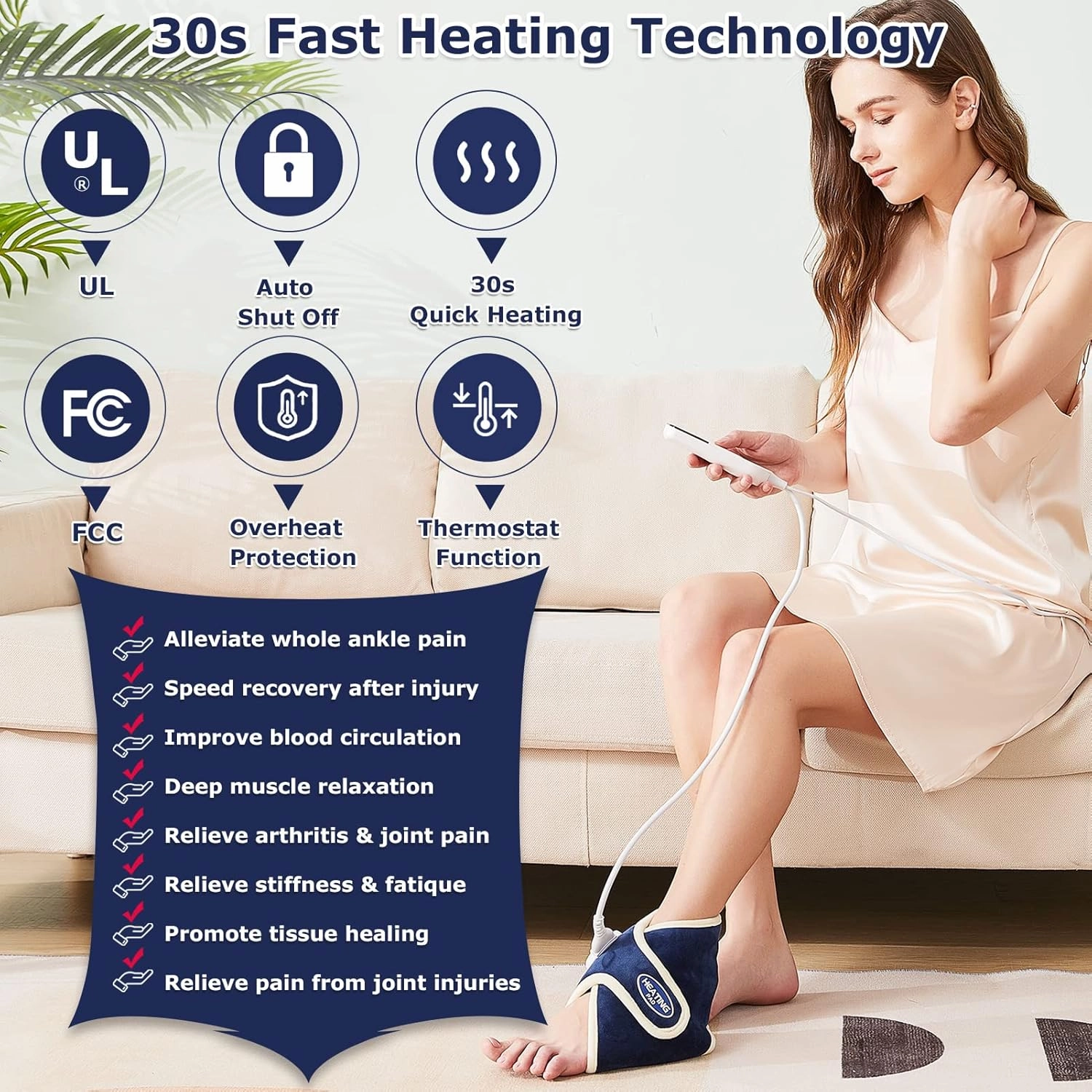 CAMECO Electric Heating Pad for Achilles Tendinitis, Plantar Fasciitis - Auto Shut Off, Adjustable 86°F-158°F for Pain Relief