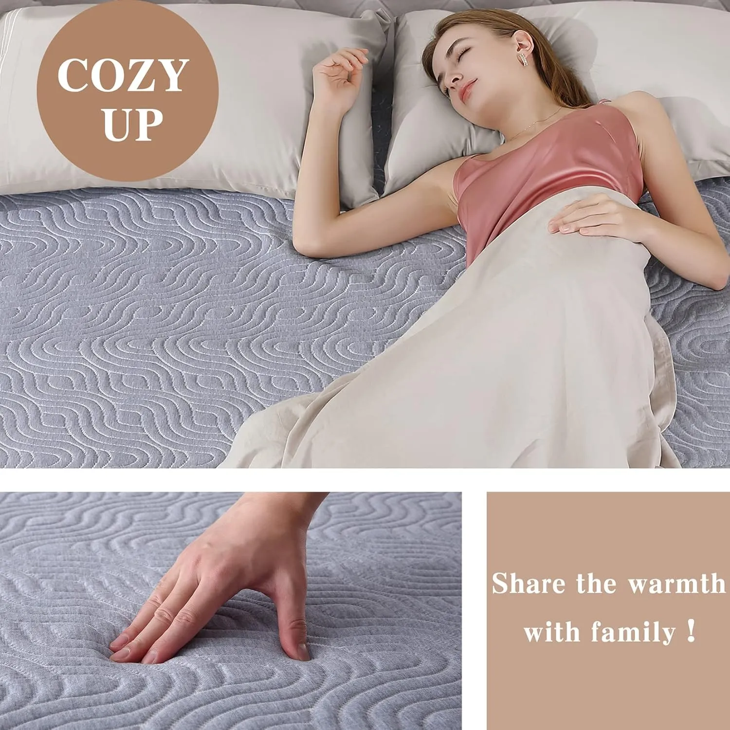 CAROMIO Queen Heated Mattress Pad - Breathable Air Layer Electric Mattress Pad Cover, 60"x80", Grey, 10 Hr Auto Off, Dual Control 5 Heat Settings