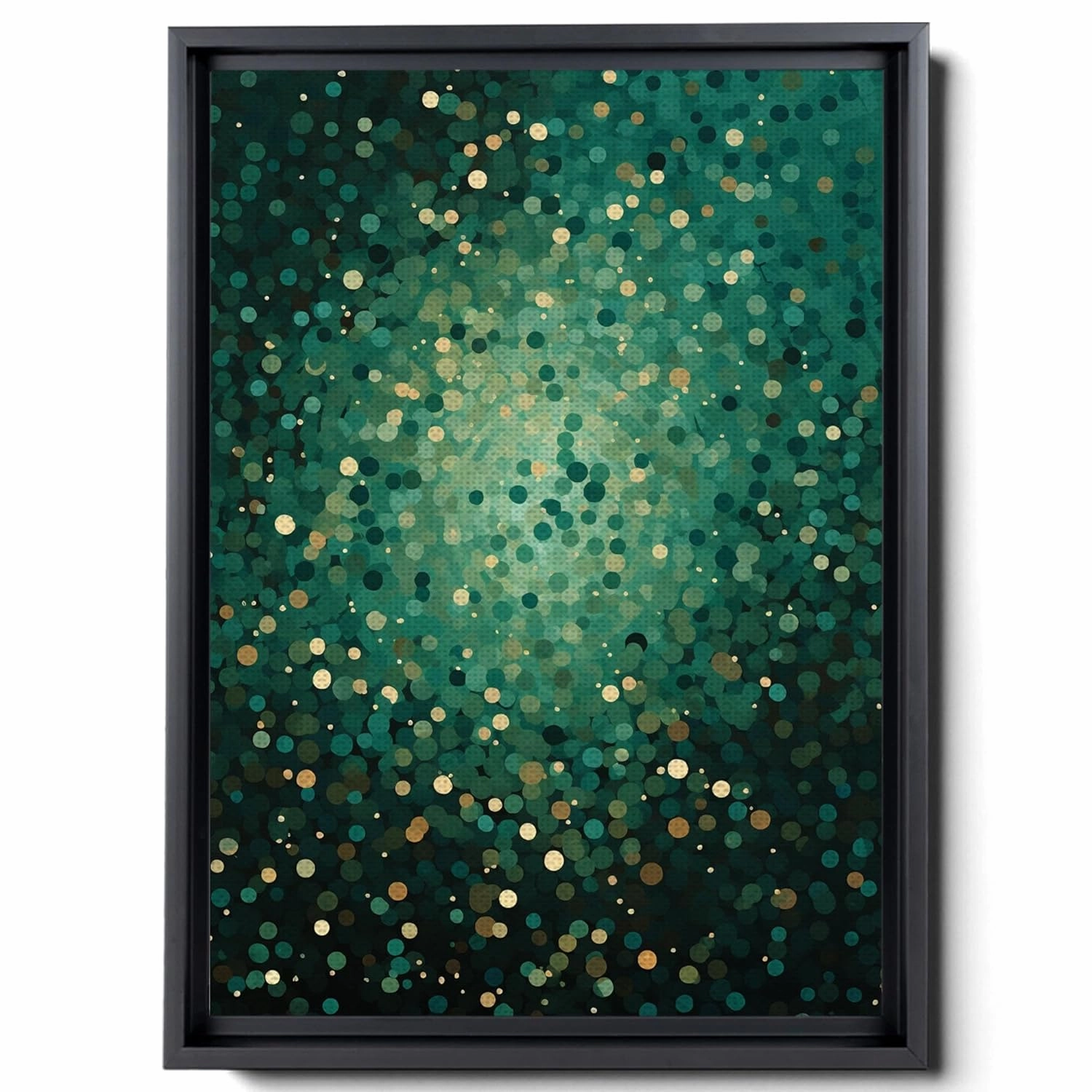 Carpet-Print Fabric With Kaleidoscopic Dots, In The Style Of Dark Emerald And Light Beige, Abstract-Creative, Rough Cluster, Canvas