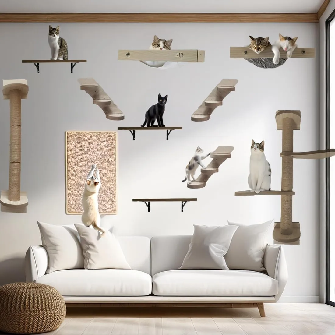 Cat Tree Wall Climber Jungle Gym - Mounted Furniture - Cat Shelf for Indoor