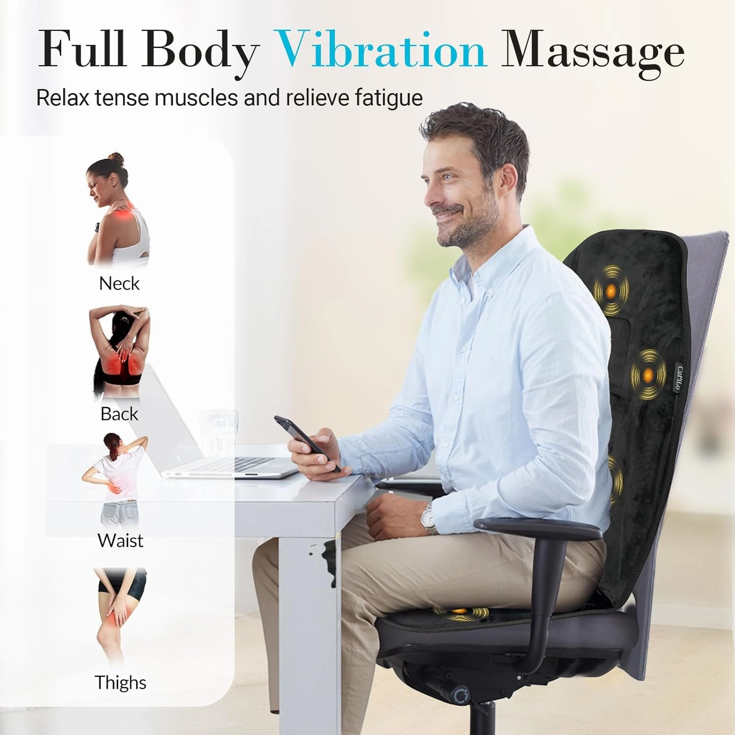 Chair Massager Cushion, Back Massager with Heat, Electric Seat Massage Pad, Back Massage Chair Pad for Back Pain Relief, 2 Heat Levels & 5 Vibrating Modes, Gifts for Men Dad Mom Him Her