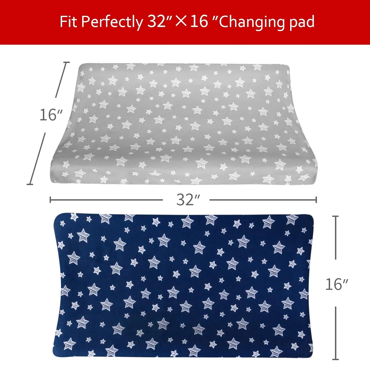 Changing Pad Cover for Boys Girls 2 Pack, Lovely Print Soft Unisex Diaper Change Table Sheets, Fit 32"x16" Contoured Pad, Comfy Cozy 2-Pack Cradle Sheets, Grey & Navy