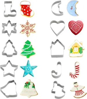 Christmas Cookie Cutters Set - Holiday Mini Cookie Cutter set of 10, Include: Gingerbread House, Snowflake, Christmas Tree, Gingerbread girl, Heart, Star, Moon, Christmas Crutch, Bell, Boot