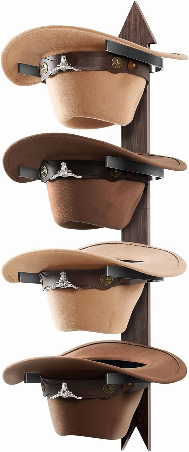 Cinati Cowboy Hat Rack, Cowboy Hat Holder Wall Mount Holds up to 4 Hats, Wooden Western Rustic Metal Cowboy Hat Hanger with Arrow Sign Board, Hat Rack for Cowboy Hat, Fedora, Sun Hats (1 Pack)