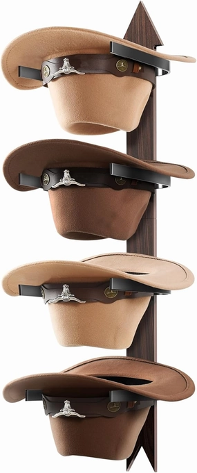 Cinati Cowboy Hat Rack, Cowboy Hat Holder Wall Mount Holds up to 4 Hats, Wooden Western Rustic Metal Cowboy Hat Hanger with Arrow Sign Board, Hat Rack for Cowboy Hat, Fedora, Sun Hats (1 Pack)