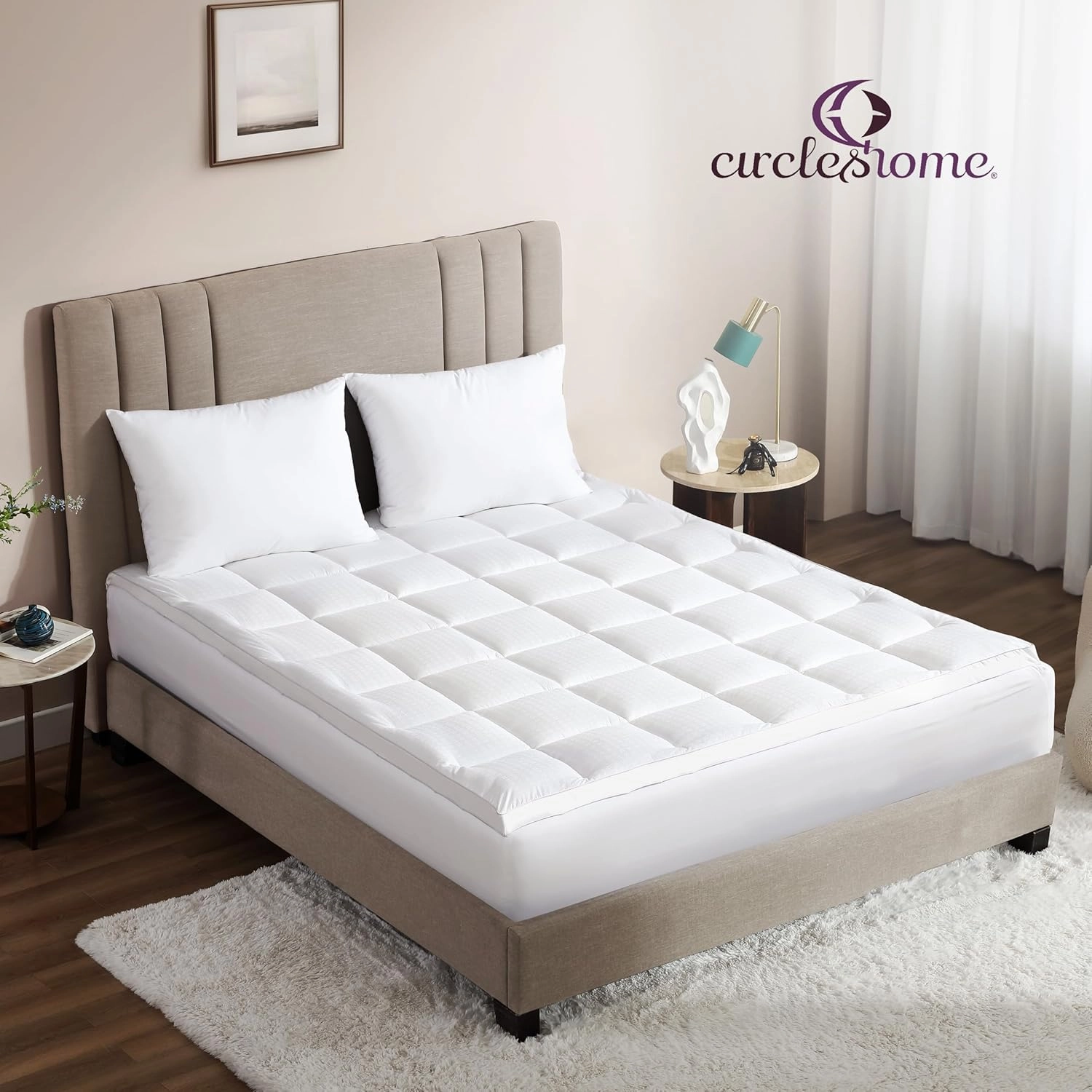 CirclesHome Hotel Collection King Size Hybrid Mattress Protector & Pad - Extra Padded, Thick, Plush, & Fitted Mattress Topper for Bed - Comfortable Pillow Top Mattress Cover