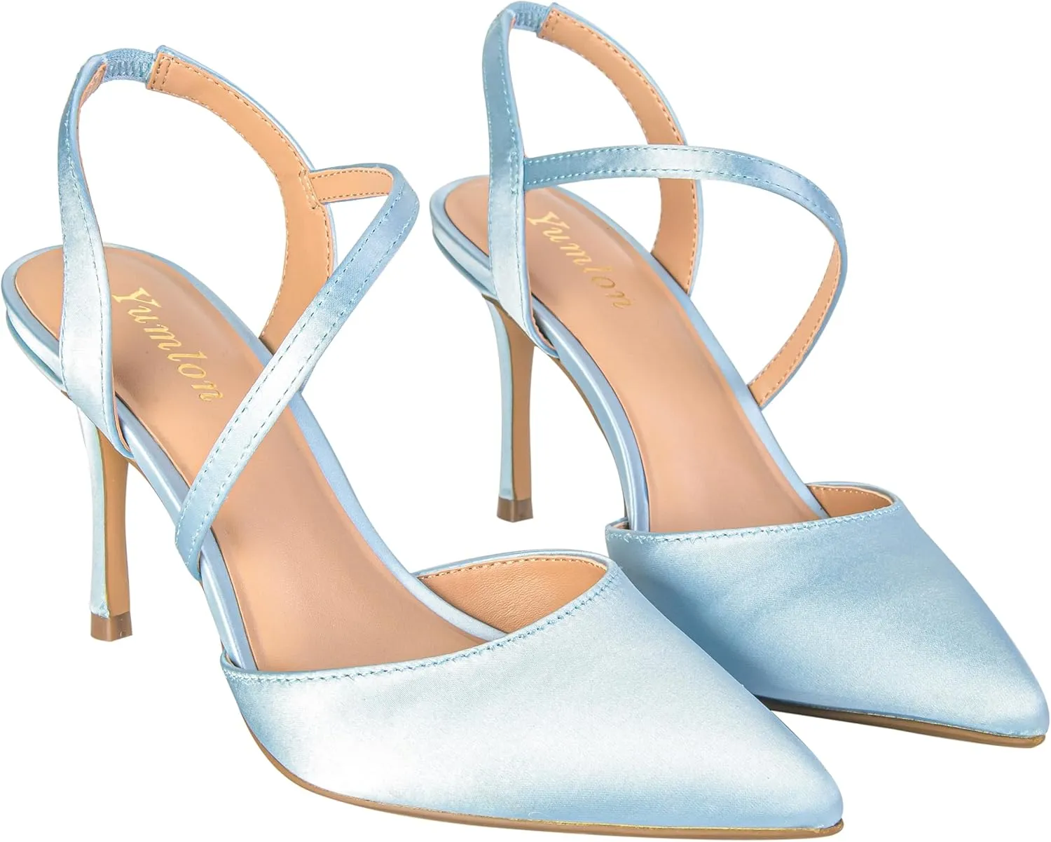 Closed Toe Slingback Heels Wedding High Stiletto Heel for Women 3.3 Inch Ankle Strap Pointed Toe Pumps Prom Dress Bride Shoes for Dinner Party Sexy