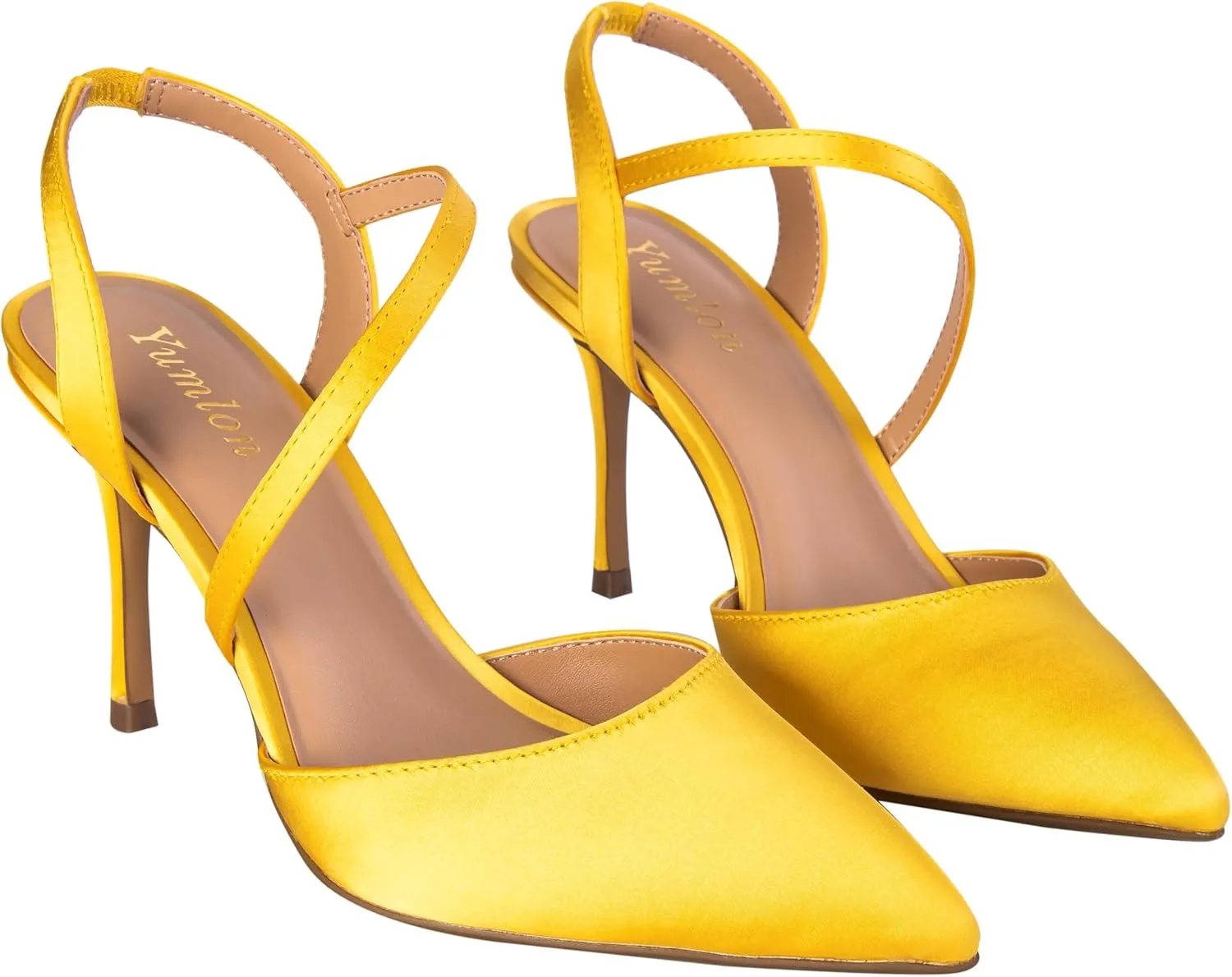 Closed Toe Slingback Heels Wedding High Stiletto Heel for Women 3.3 Inch Ankle Strap Pointed Toe Pumps Prom Dress Bride Shoes for Dinner Party Sexy
