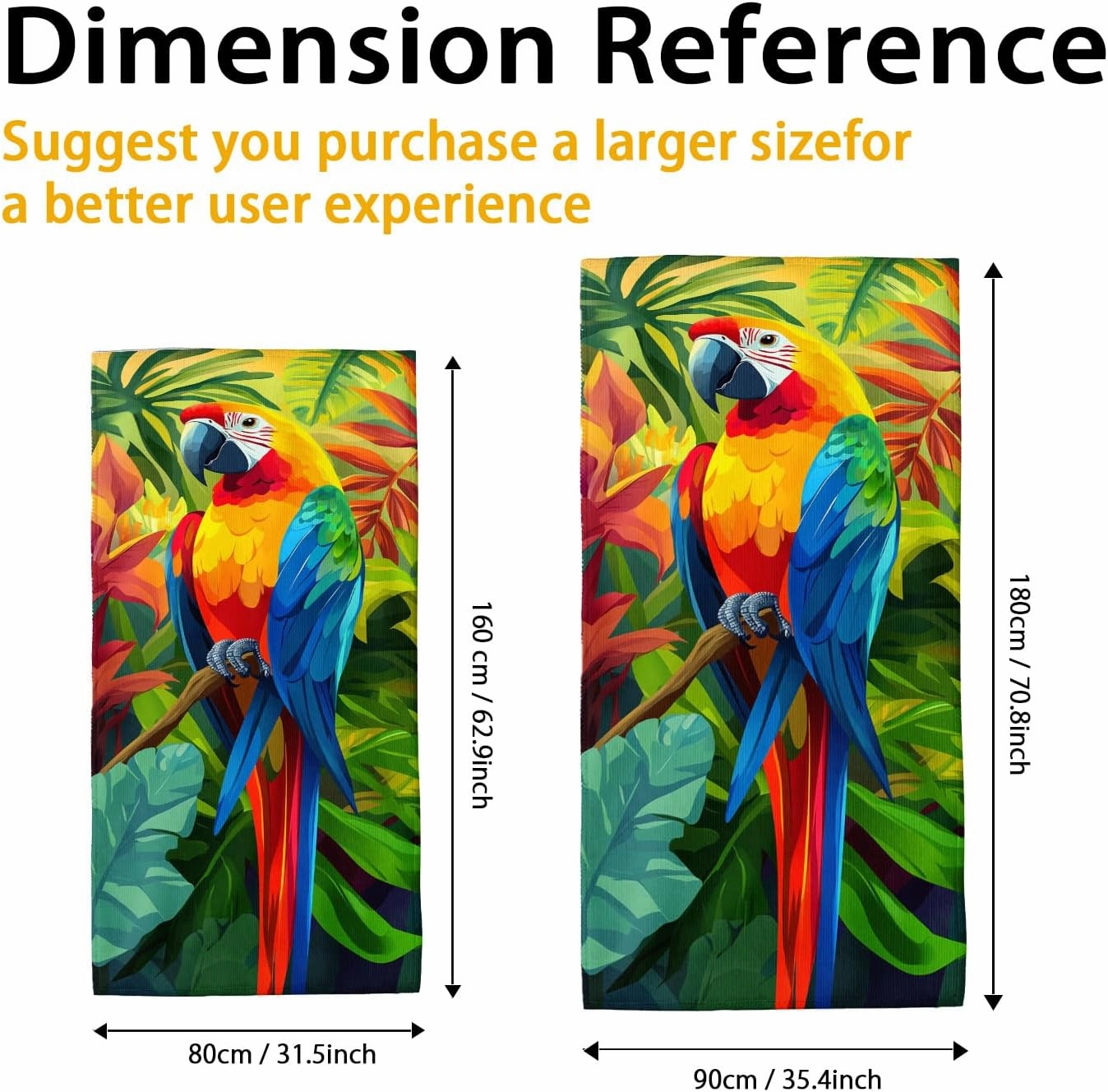 Colorful Tropical Parrot Beach Towel Vibrant Bird Design Bath Towel, Quick Dry Absorbent Sand Free Lightweight Beach Blanket, Summer Pool Picnic Essentials 62x31 Inch