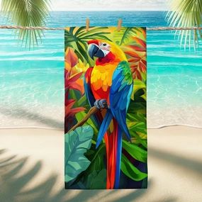 Colorful Tropical Parrot Beach Towel Vibrant Bird Design Bath Towel, Quick Dry Absorbent Sand Free Lightweight Beach Blanket, Summer Pool Picnic Essentials 62x31 Inch