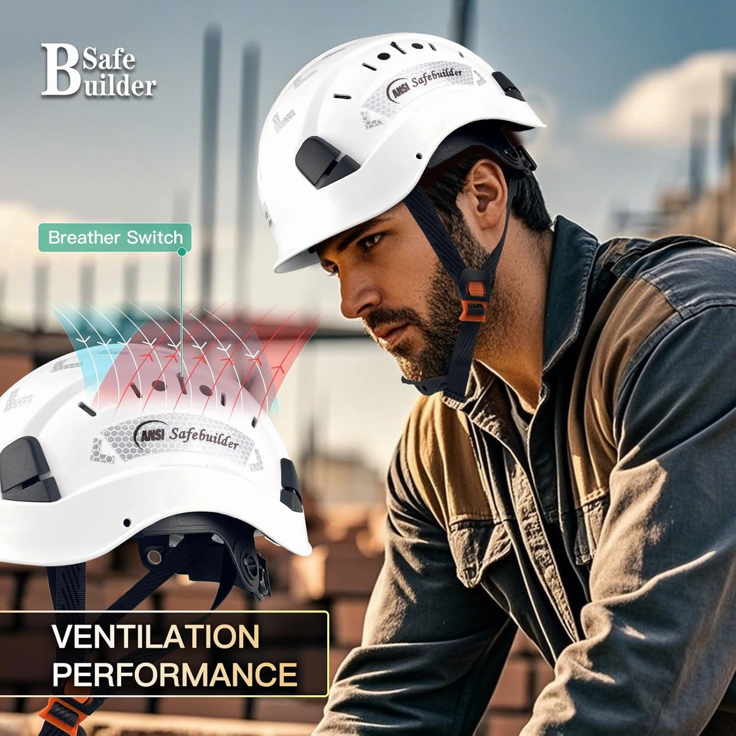 Construction Safety Helmet ABS Hard Hat Adjustable Ventilation System Hardhats Industrial Work Head Protection for Men Certified ANSI/ISEA Z89.1