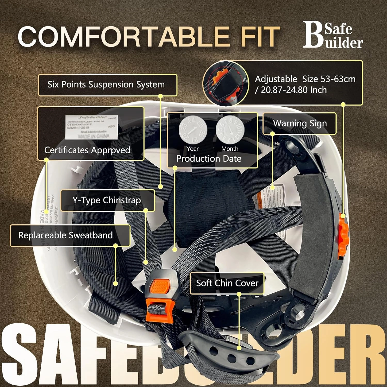 Construction Safety Helmet ABS Hard Hat Adjustable Ventilation System Hardhats Industrial Work Head Protection for Men Certified ANSI/ISEA Z89.1