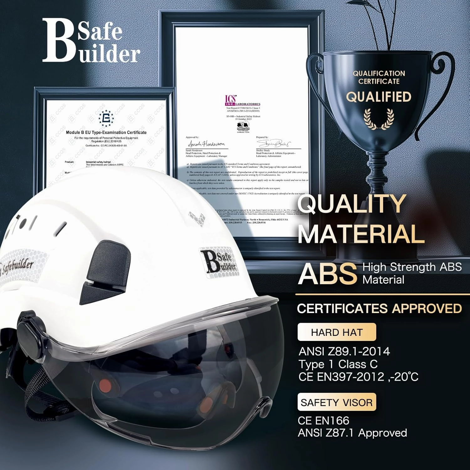 Construction Safety Helmet with Build-in Visor ABS Hard Hat with Visor Adjustable Ventilation Hardhats Work Head Protection ANSI/ISEA Z89.1