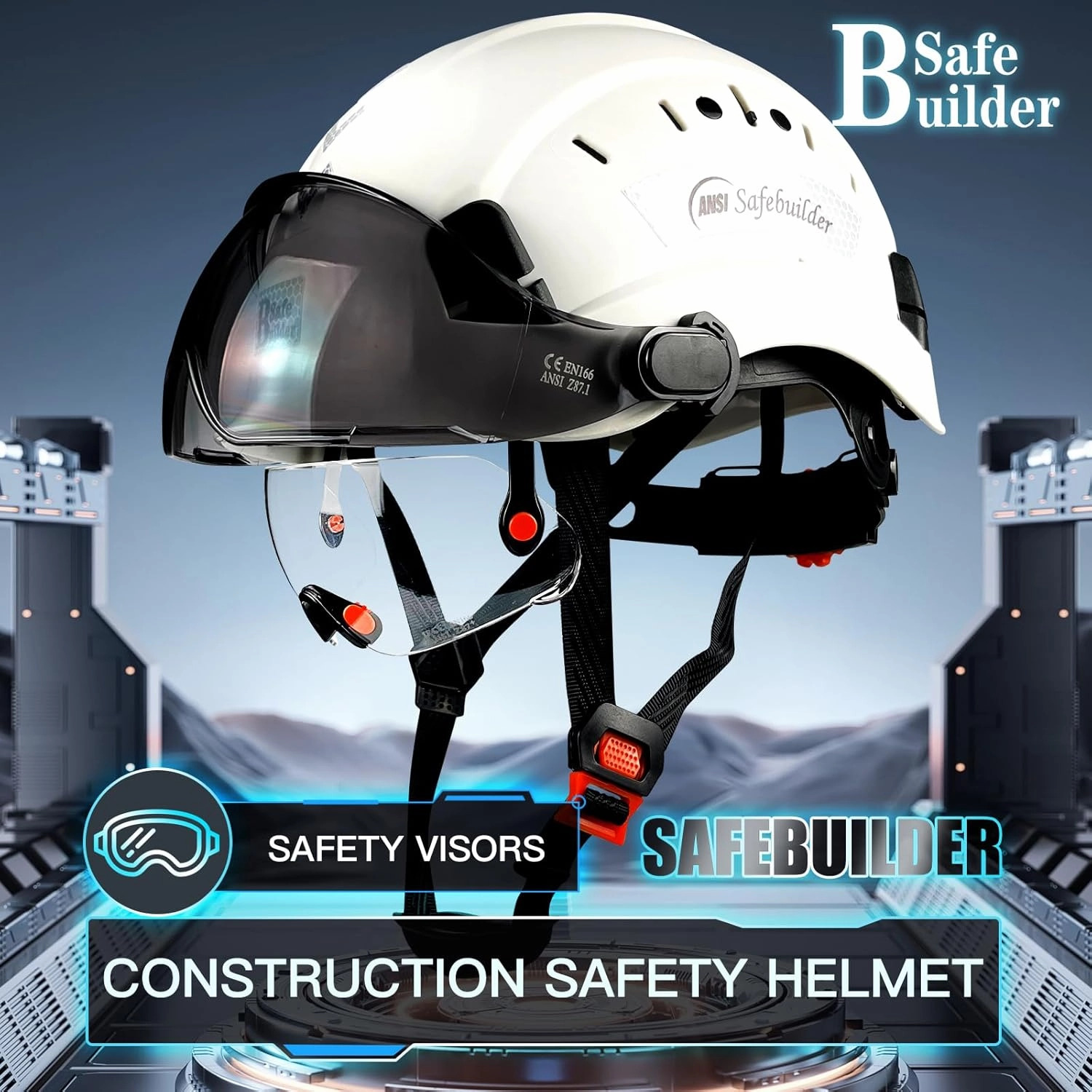 Construction Safety Helmet with Build-in Visor ABS Hard Hat with Visor Adjustable Ventilation Hardhats Work Head Protection ANSI/ISEA Z89.1