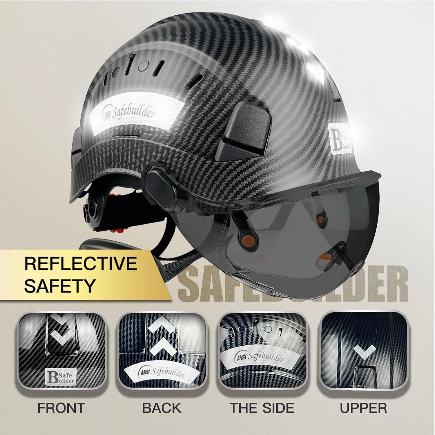 Construction Safety Helmet with Build-in Visor ABS Hard Hat with Visor Adjustable Ventilation Hardhats Work Head Protection ANSI/ISEA Z89.1