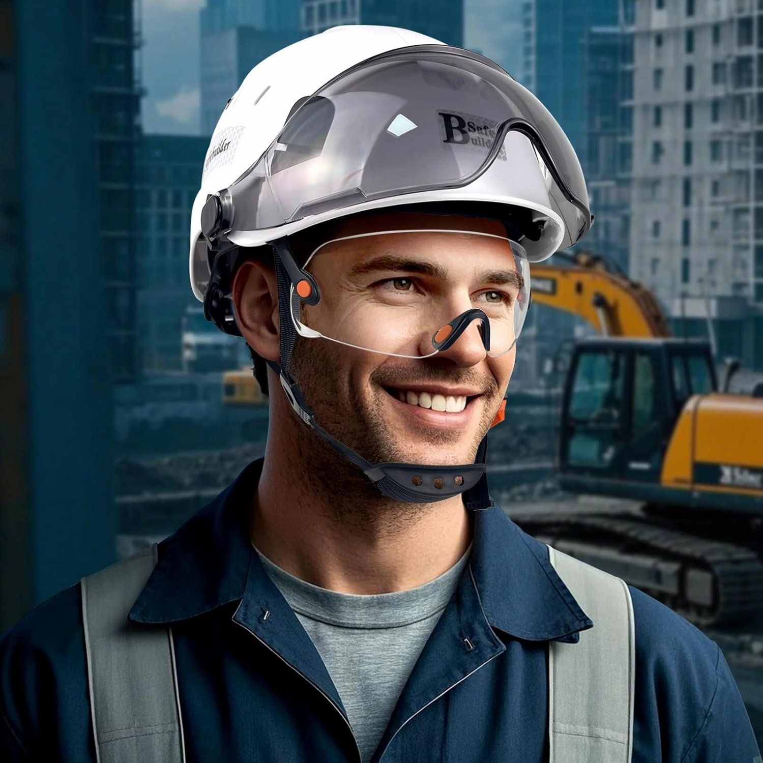 Construction Safety Helmet with Build-in Visor ABS Hard Hat with Visor Adjustable Ventilation Hardhats Work Head Protection ANSI/ISEA Z89.1