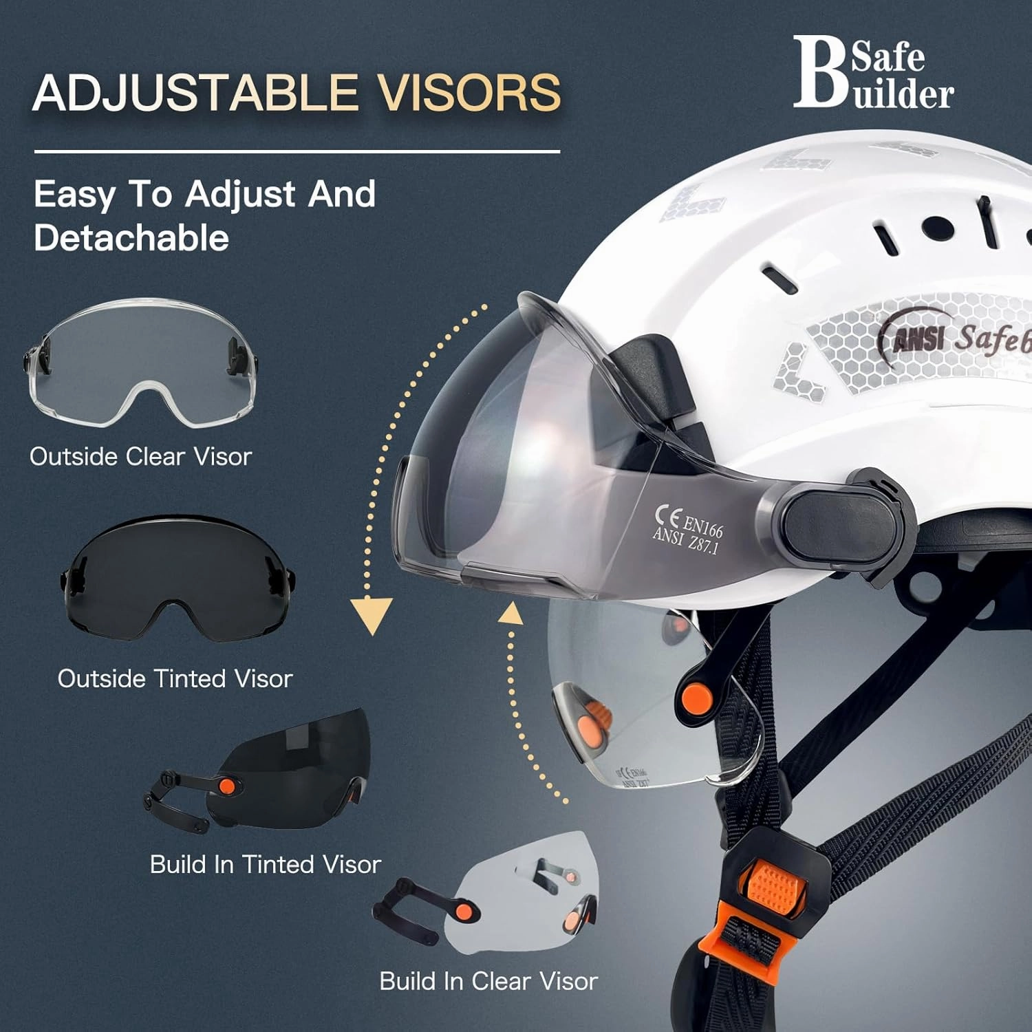 Construction Safety Helmet with Build-in Visor ABS Hard Hat with Visor Adjustable Ventilation Hardhats Work Head Protection ANSI/ISEA Z89.1