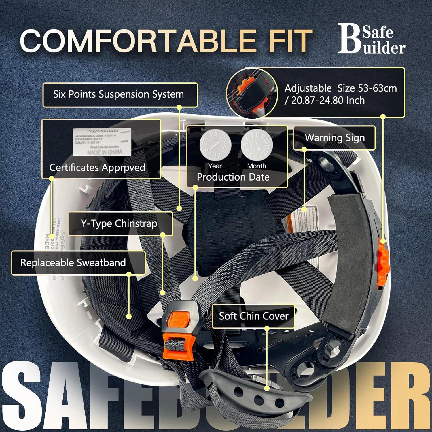 Construction Safety Helmet with Build-in Visor ABS Hard Hat with Visor Adjustable Ventilation Hardhats Work Head Protection ANSI/ISEA Z89.1