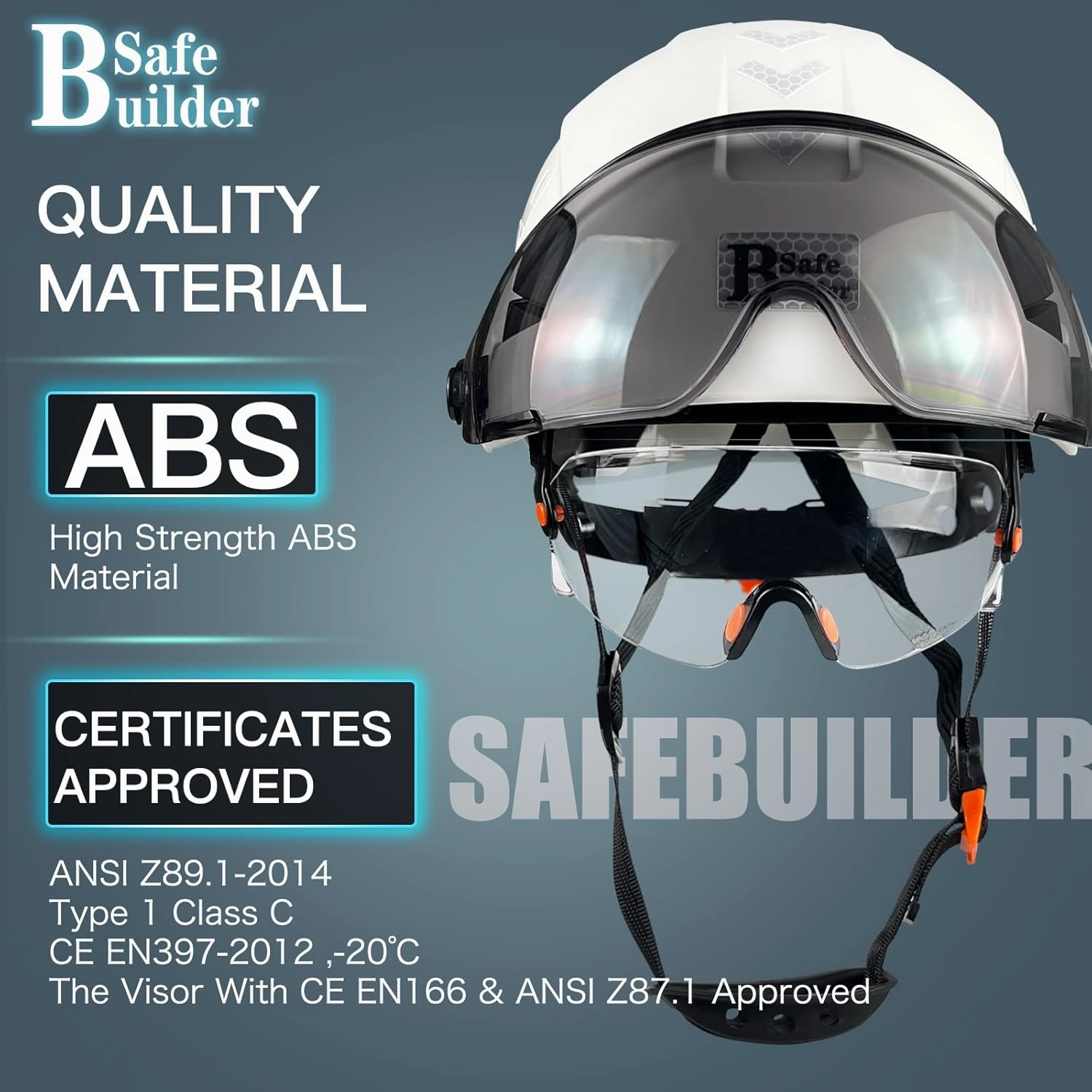 Construction Safety Helmet with Build-in Visor ABS Hard Hat with Visor Adjustable Ventilation Hardhats Work Head Protection ANSI/ISEA Z89.1