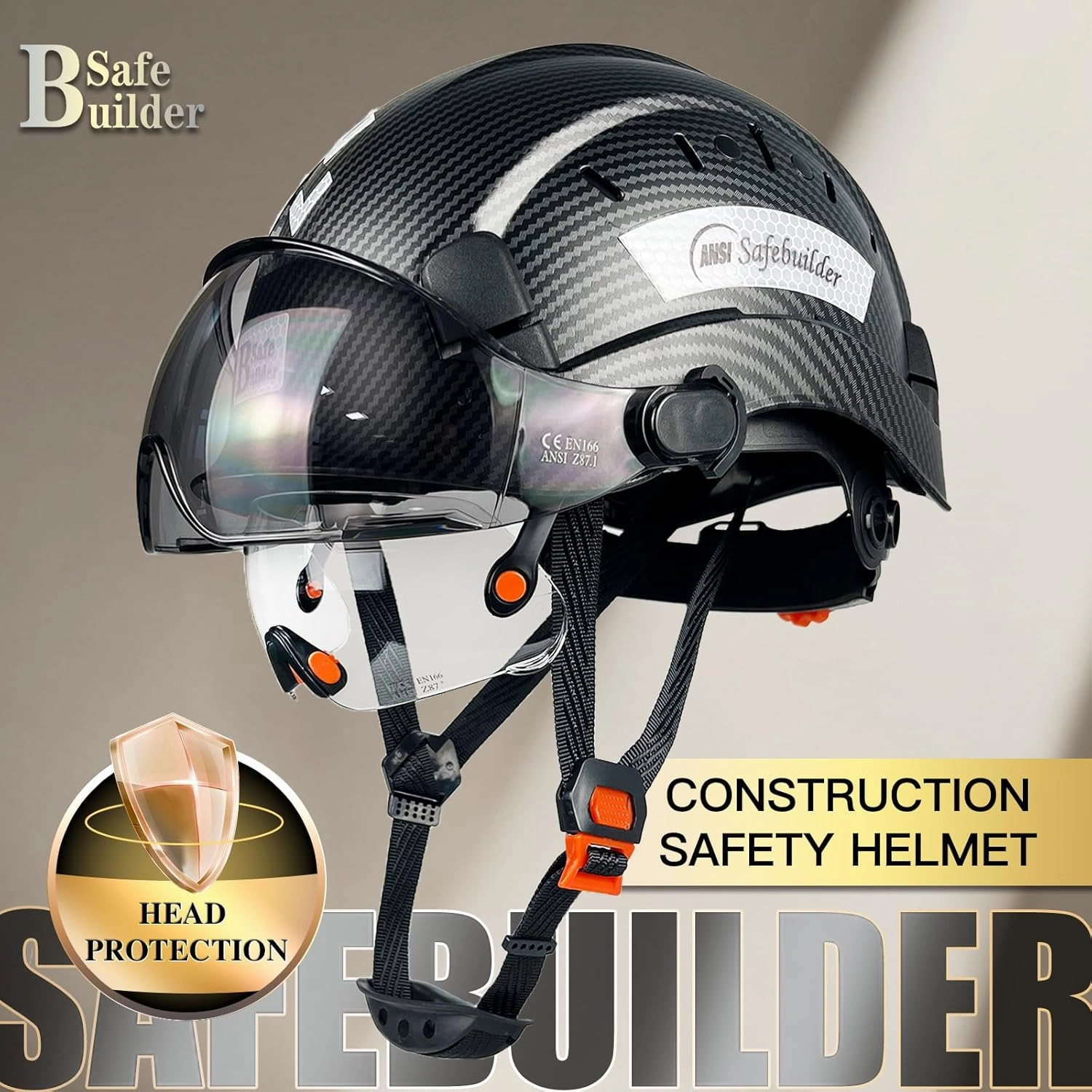 Construction Safety Helmet with Build-in Visor ABS Hard Hat with Visor Adjustable Ventilation Hardhats Work Head Protection ANSI/ISEA Z89.1