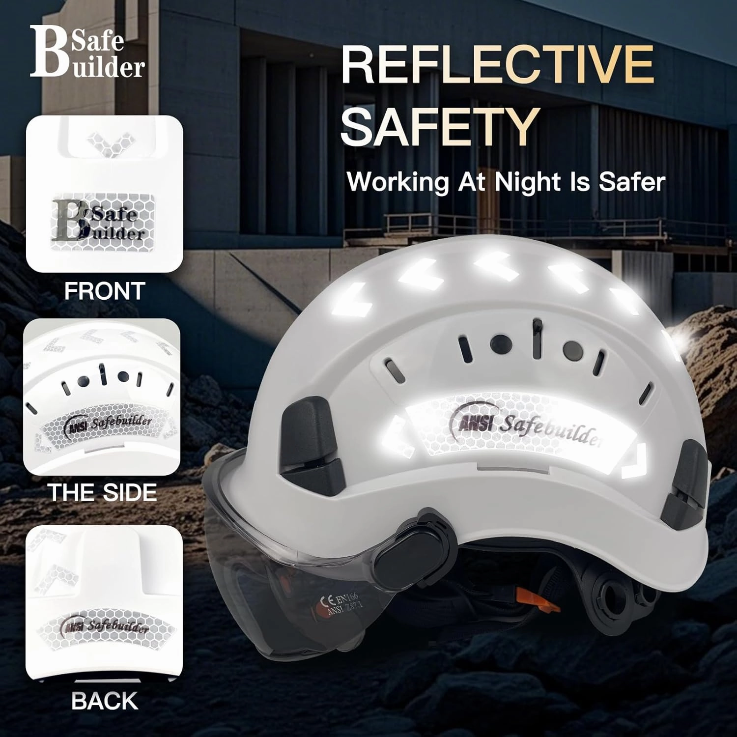Construction Safety Helmet with Build-in Visor ABS Hard Hat with Visor Adjustable Ventilation Hardhats Work Head Protection ANSI/ISEA Z89.1