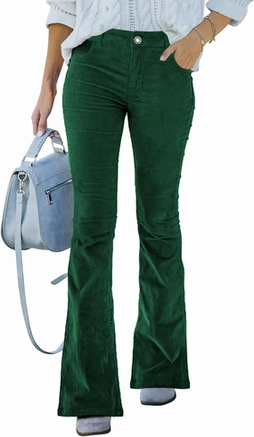 Corduroy Pants for Women High Waist Flare Pants Vintage Baggy Wide Leg Bell Bottom Trousers Pants with Pockets