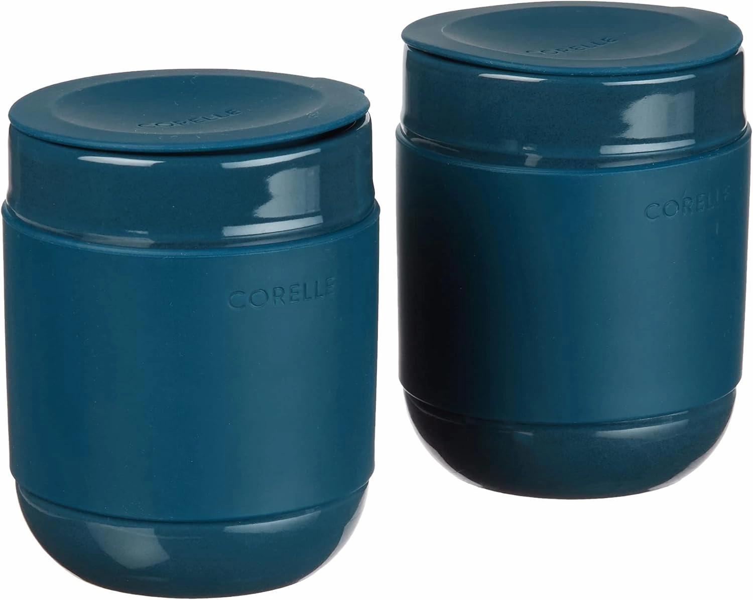 Corelle Stoneware 4-Pc Tumbler Set of 2 with Lids, Handcrafted Artisanal Travel Mug, Solid Glaze Stoneware, 13-1/2-Oz Travel Coffee Mug Set, Navy