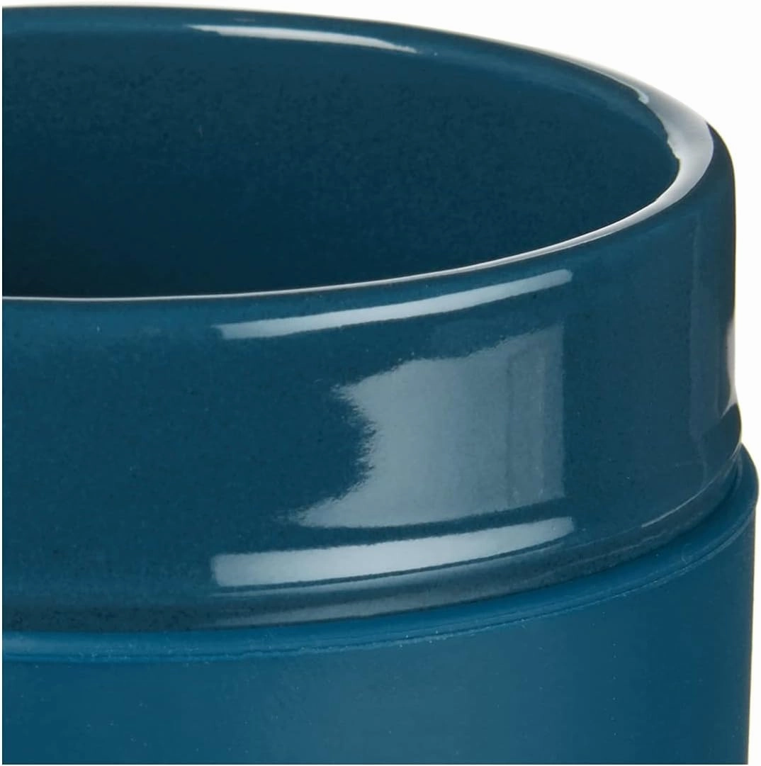 Corelle Stoneware 4-Pc Tumbler Set of 2 with Lids, Handcrafted Artisanal Travel Mug, Solid Glaze Stoneware, 13-1/2-Oz Travel Coffee Mug Set, Navy
