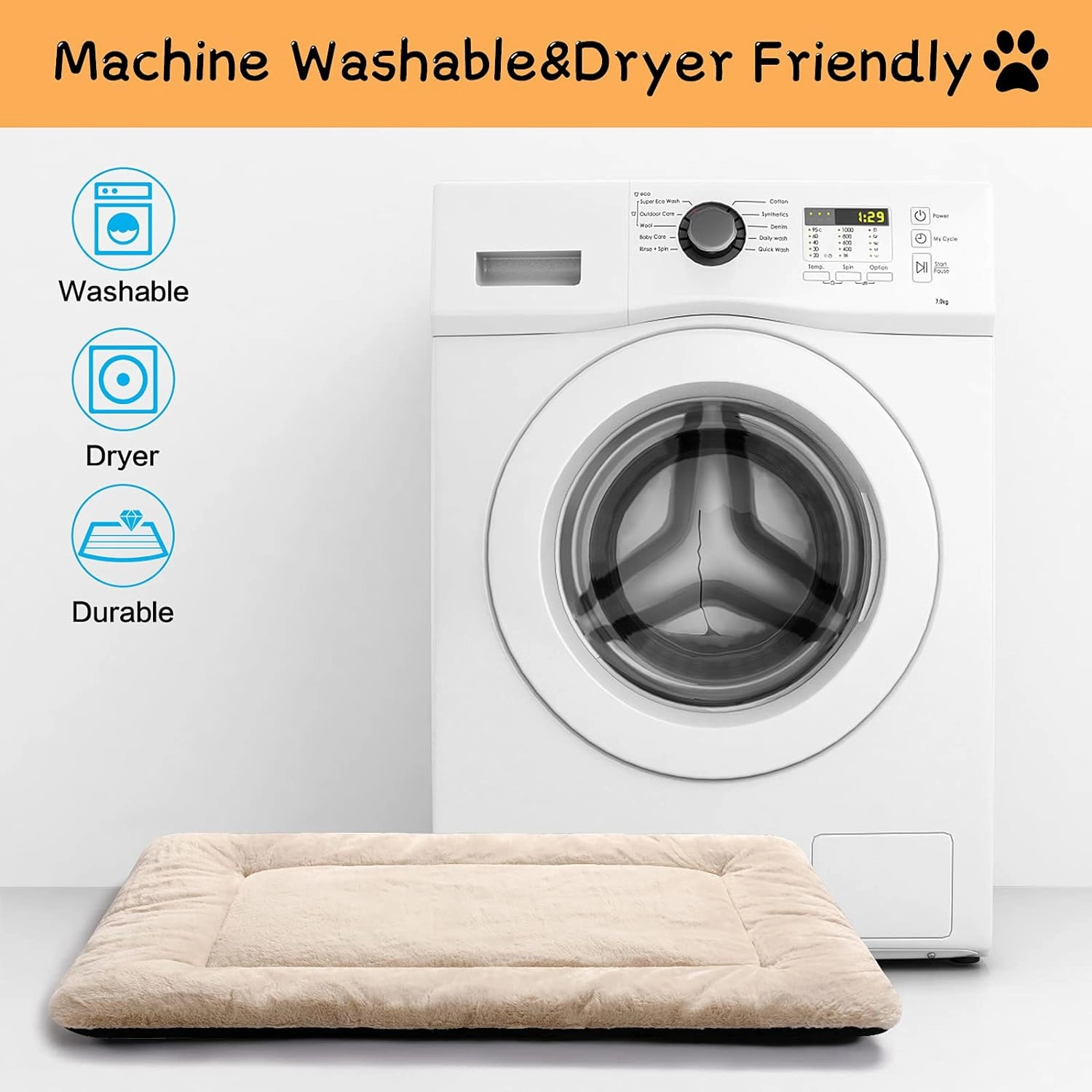 Cozy Dog Bed & Crate Pad, Medium Sized Dogs, Fit Metal Crates, Ultra Soft, Washable & Anti-Slip, Cream, 30inch