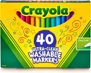 Crayola Ultra Clean Fine Line Washable Markers (40ct), Colored Markers for Kids, Fine Tip, Coloring Book Art Supplies, Gifts for Kids, 3 