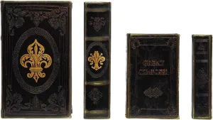 Creative Co-Op 2-Piece Wood and Faux Leather Book Storage Boxes with Fleur De Lis Great Composer, Black and Gold Color