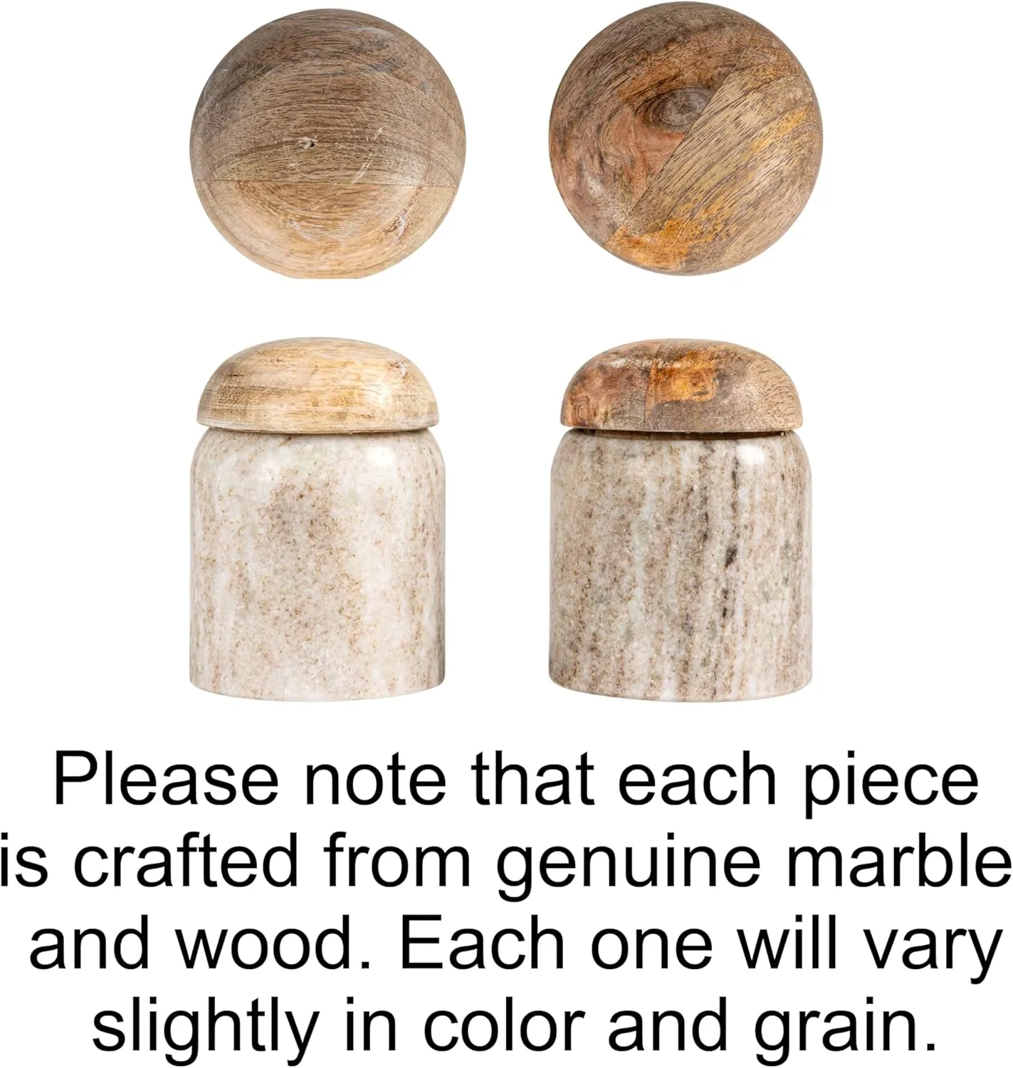 Creative Co-Op Modern Marble Canister with Wood Lid, Natural
