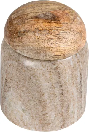Creative Co-Op Modern Marble Canister with Wood Lid, Natural