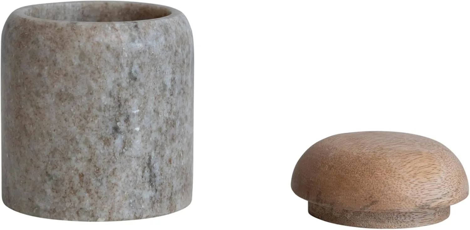 Creative Co-Op Modern Marble Canister with Wood Lid, Natural