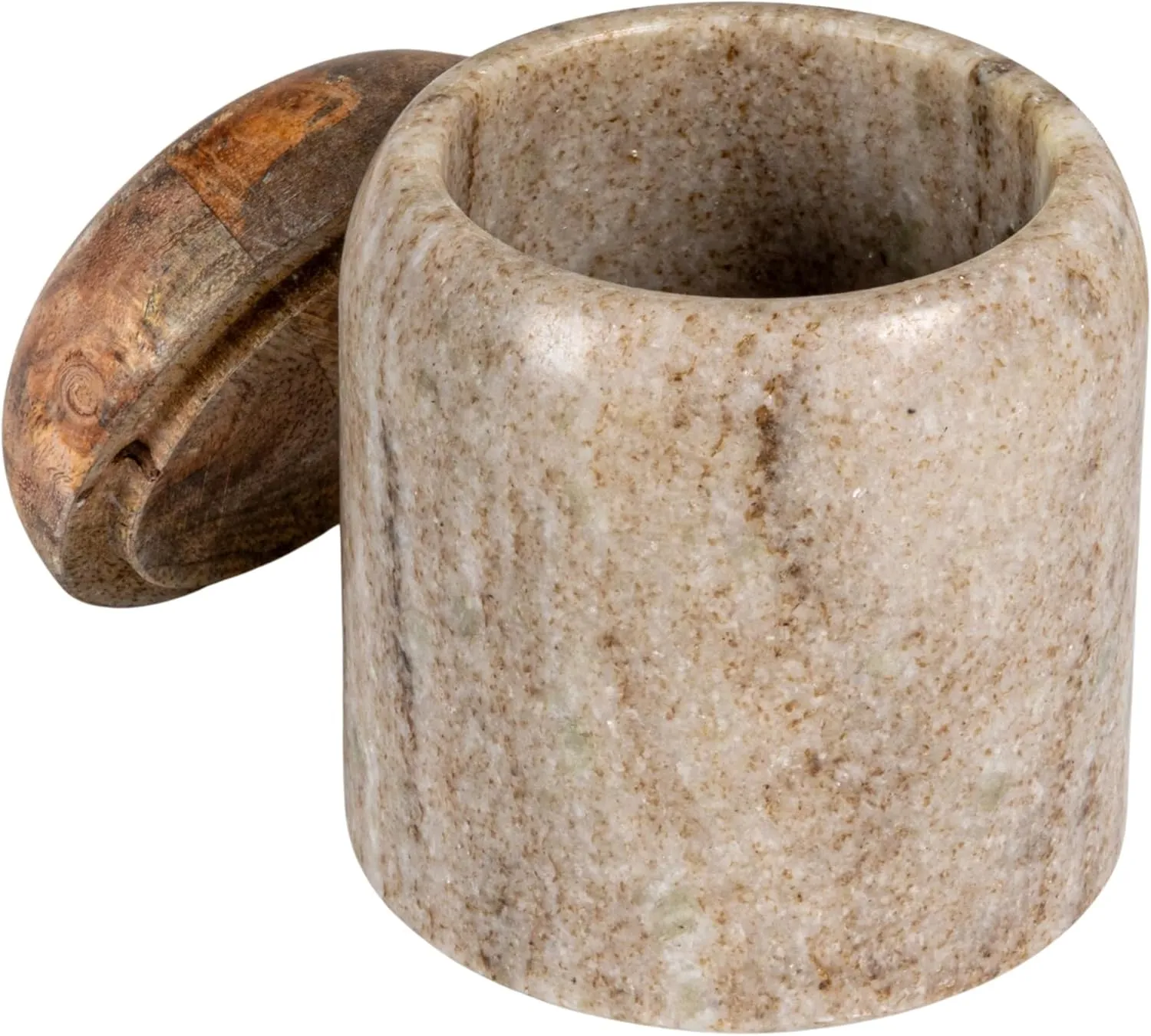 Creative Co-Op Modern Marble Canister with Wood Lid, Natural