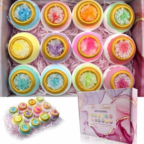 Crystal Bath Bombs for Women Gift Set 12pcs, Geode Crystal with Nourishing Bath Salts, Relaxing Treats, Natural Organic Bubble, Pleasantly Scented, Home Spa Bathbomb Amazing Ideas Gift Set for Her/Him