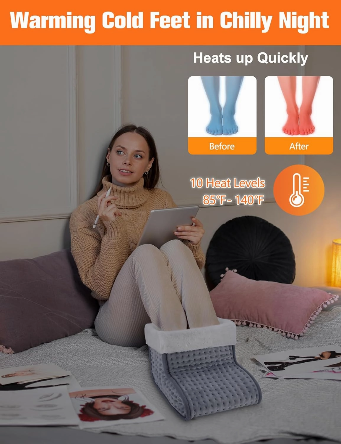CYFIE Foot Warmer, Under Desk Electric Heated Feet Heating Pad for Women Men, 10 Level Heating, 3 Level Timer, Auto Shut-Off, Winter Gifts for Home, Office, Indoor