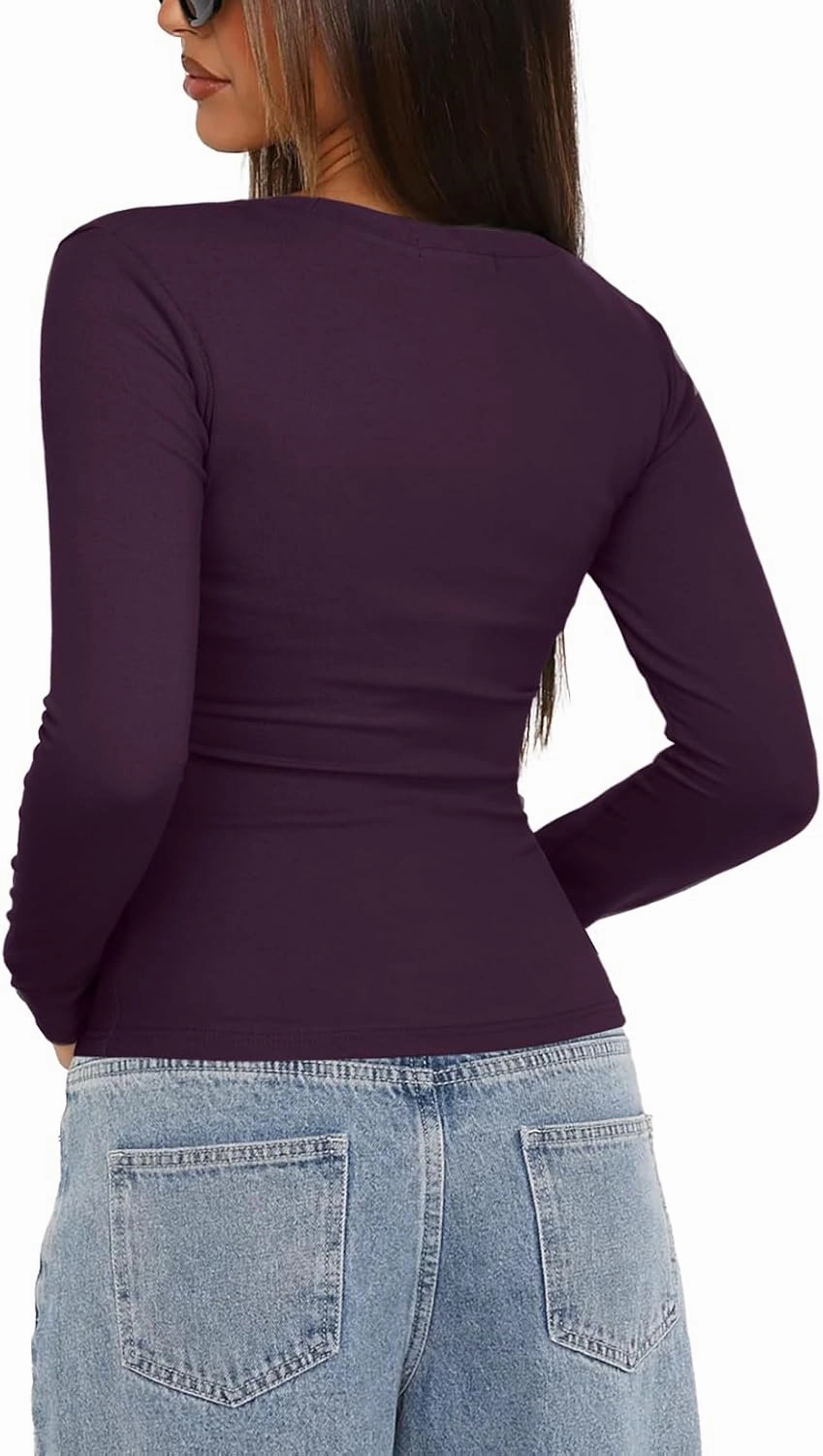 Darong Women's Long Sleeve Crew Neck Shirts Fall Basic Casual Ruched Side Slim Fit T Shirts Tee Tops