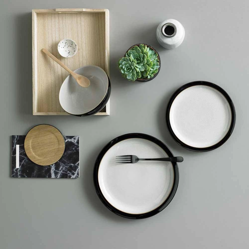 Denby Elements Black Dinnerware Set - 4/12 Piece Ceramic Tableware - Dishwasher & Microwave Safe - 4 Dinner Plates, 4 Medium Plates, 4 Cereal Bowls
