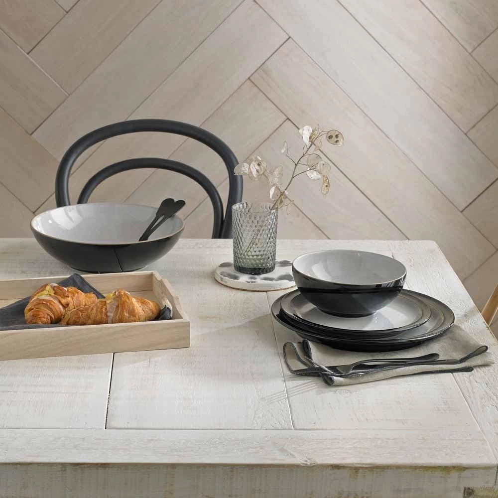 Denby Elements Black Dinnerware Set - 4/12 Piece Ceramic Tableware - Dishwasher & Microwave Safe - 4 Dinner Plates, 4 Medium Plates, 4 Cereal Bowls
