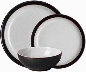 Denby Elements Black Dinnerware Set - 4/12 Piece Ceramic Tableware - Dishwasher & Microwave Safe - 4 Dinner Plates, 4 Medium Plates, 4 Cereal Bowls