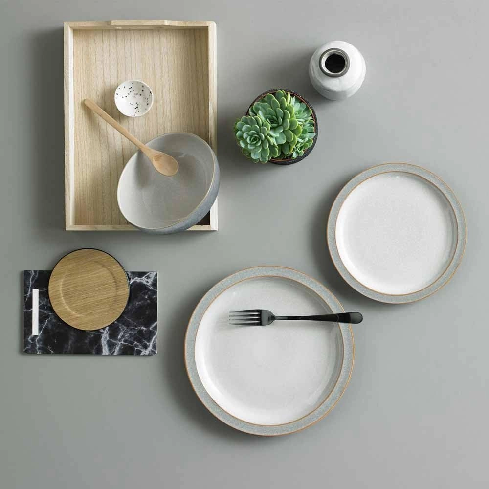 Denby Elements Light Grey Dinner Set - 4/12 Piece Ceramic Tableware - Dishwasher & Microwave Safe - 4 Dinner Plates, 4 Medium Plates, 4 Cereal Bowls