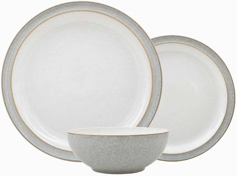 Denby Elements Light Grey Dinner Set - 4/12 Piece Ceramic Tableware - Dishwasher & Microwave Safe - 4 Dinner Plates, 4 Medium Plates, 4 Cereal Bowls