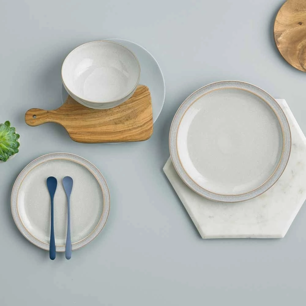 Denby Elements Light Grey Dinner Set - 4/12 Piece Ceramic Tableware - Dishwasher & Microwave Safe - 4 Dinner Plates, 4 Medium Plates, 4 Cereal Bowls