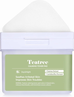 DERMAL Teatree Calming Toner Pad - Korean Toner Pad for Calming & Acne Improvement with Zinc PCA - Vegan Gauze Tencel Square Pads - High Capacity, 120 Sheets