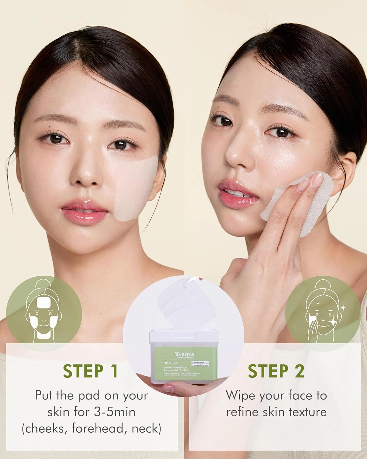 DERMAL Teatree Calming Toner Pad - Korean Toner Pad for Calming & Acne Improvement with Zinc PCA - Vegan Gauze Tencel Square Pads - High Capacity, 120 Sheets