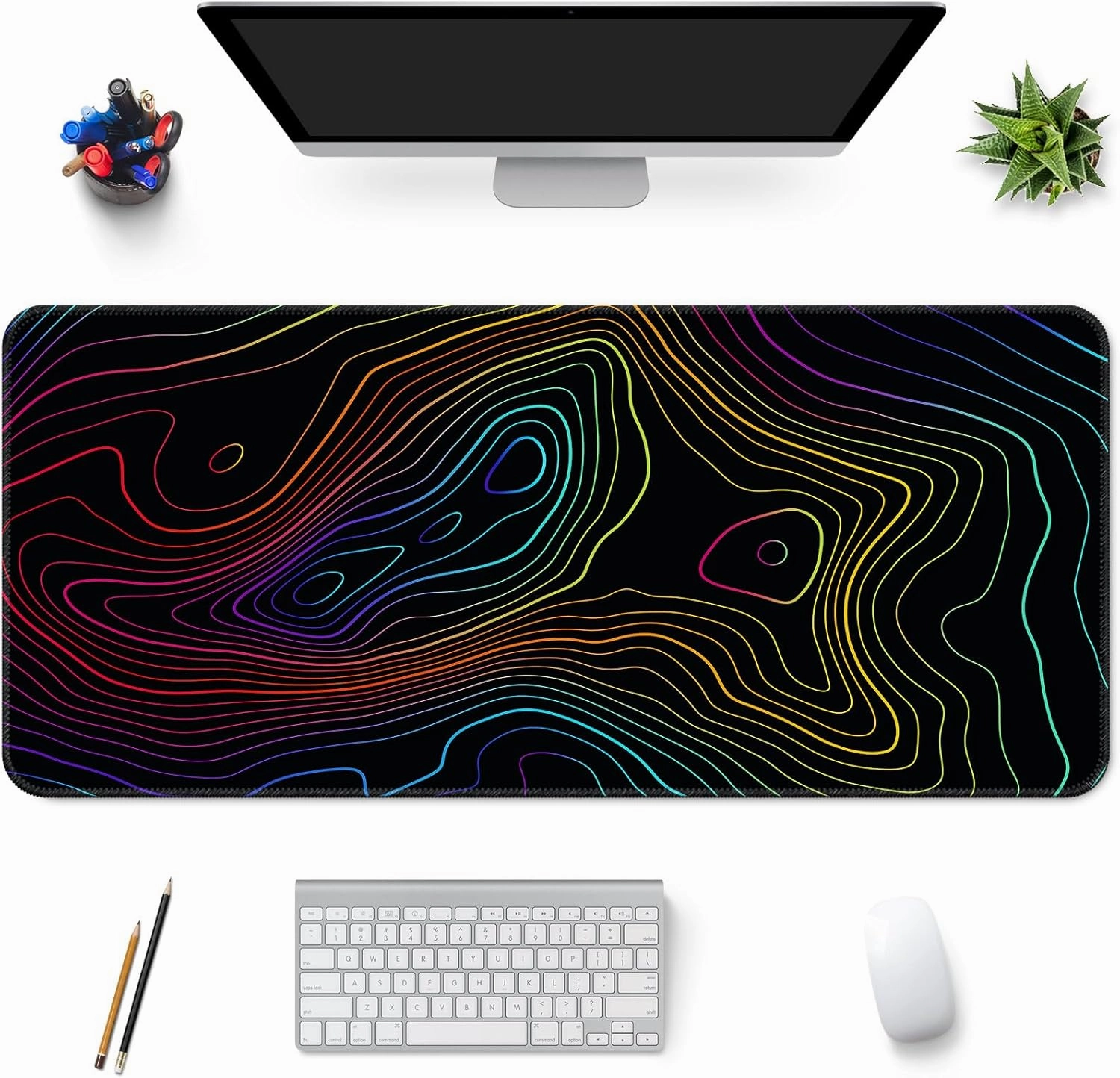 Desk Mat,Large Gaming Mouse Pad 35''×15.6'' XXL Extended Mouse Pad Mat Desk Pad with Non-Slip Base Mousepad for Computer,Office,Keyboard and Laptop - Topographic