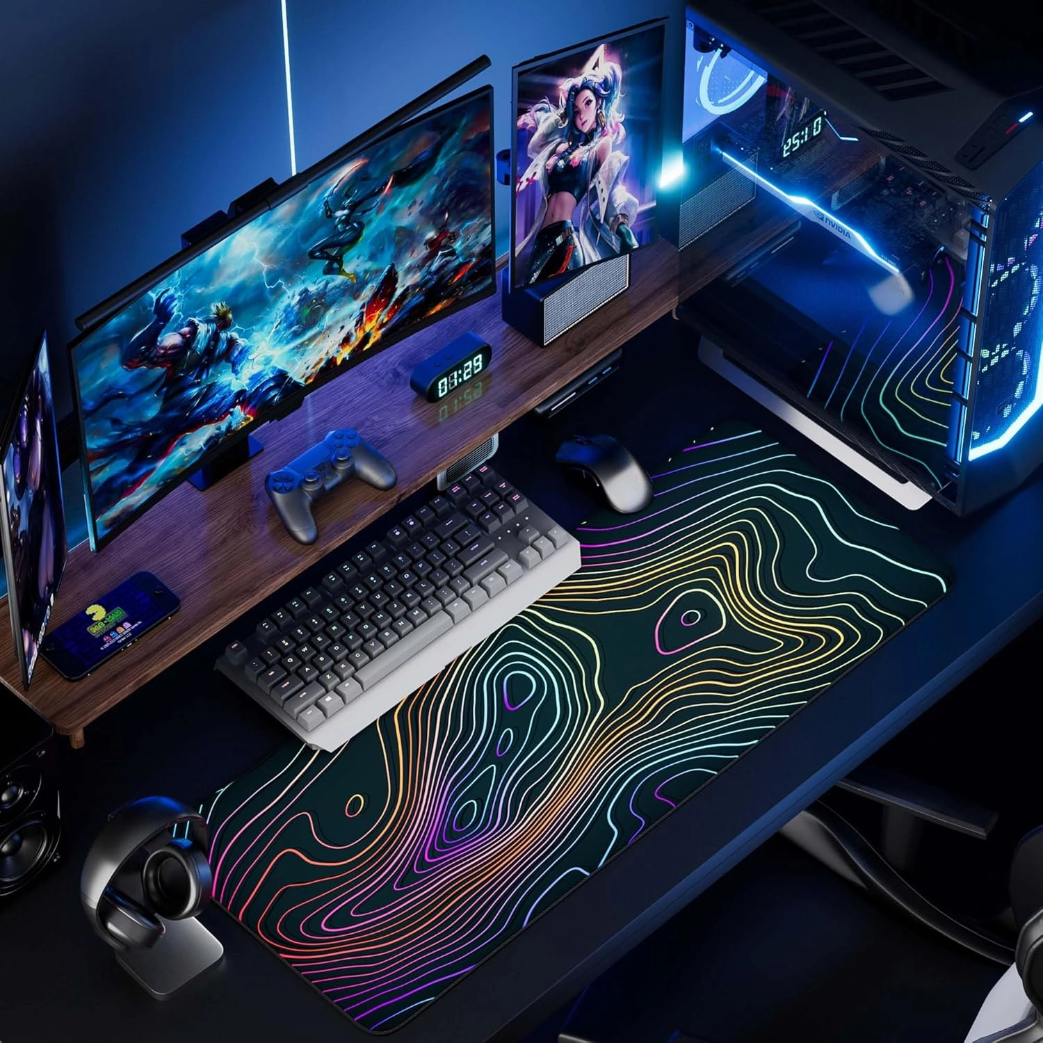 Desk Mat,Large Gaming Mouse Pad 35''×15.6'' XXL Extended Mouse Pad Mat Desk Pad with Non-Slip Base Mousepad for Computer,Office,Keyboard and Laptop - Topographic